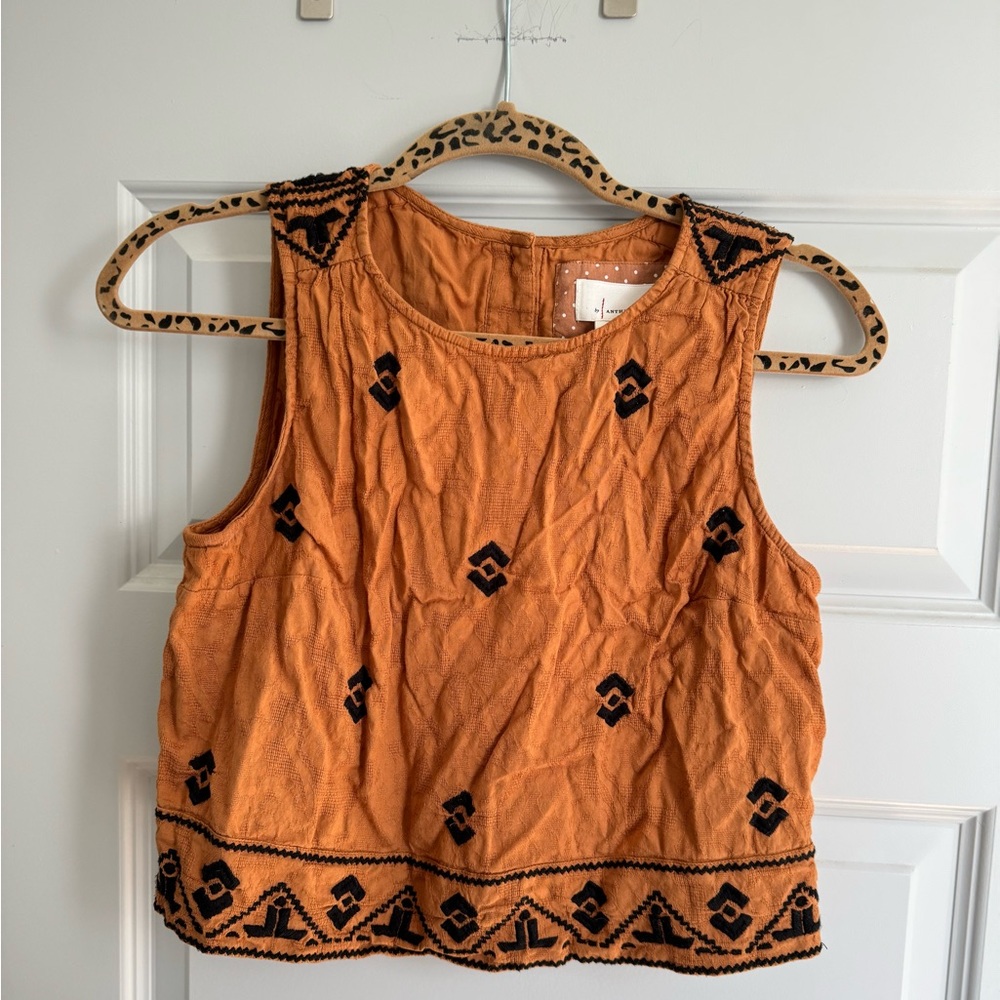 Anthropologie Cotton Embroidered Crop Tank Top Womens Medium (10)